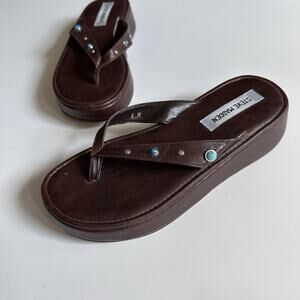 Steve Madden Thong Platform Sandals 8M Brown Studded Slip On Thong Platform Y2k